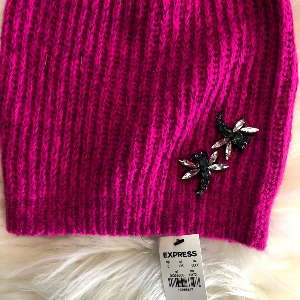 Express Dragonfly Embellished Beanie NWT PINK